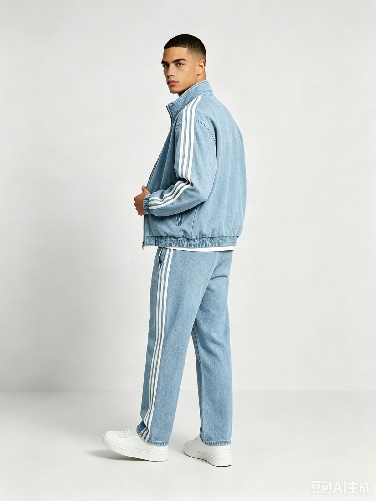 Completo Tuta Uomo Effetto Denim con Bande Laterali