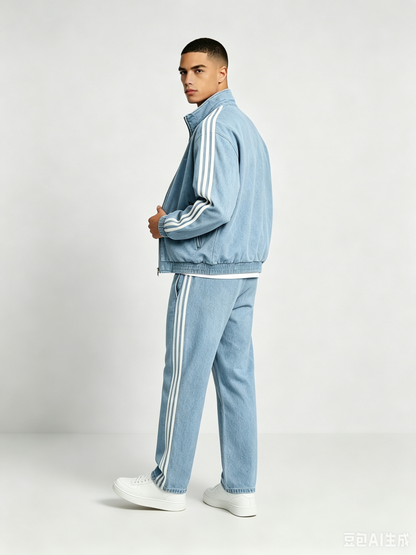 Completo Tuta Uomo Effetto Denim con Bande Laterali