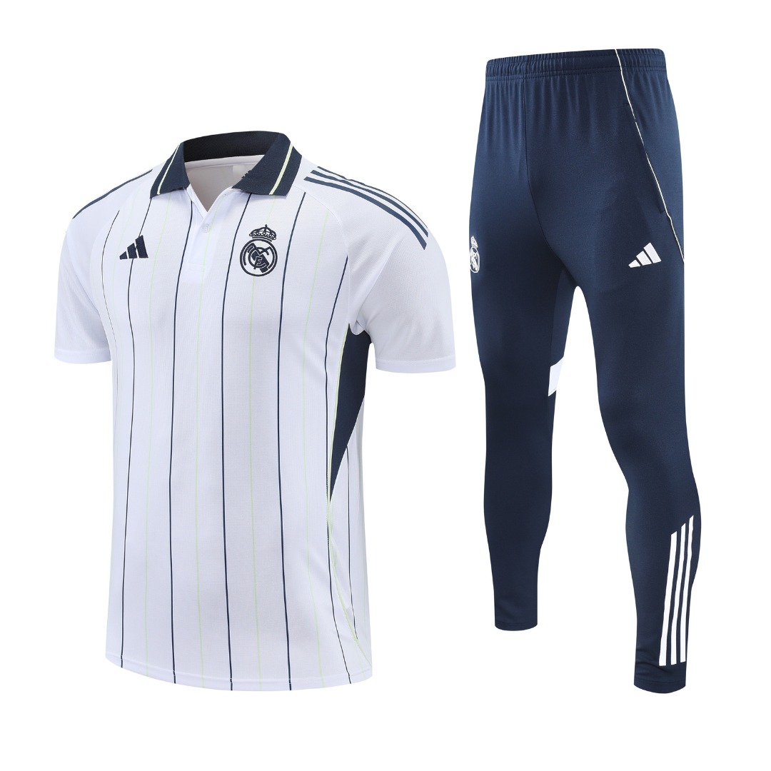 Real Madrid bianco rigato 2026 Training Set – Polo + Pants Slim Fit