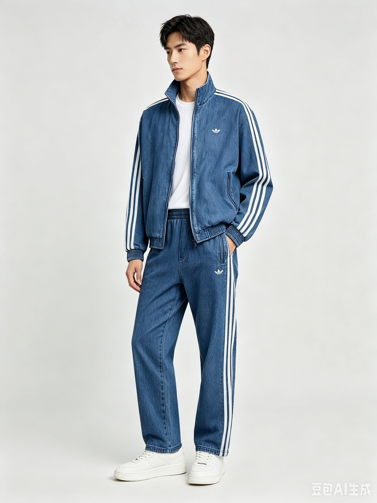 Completo Tuta Uomo Effetto Denim con Bande Laterali