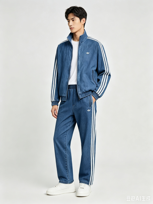 Completo Tuta Uomo Effetto Denim con Bande Laterali