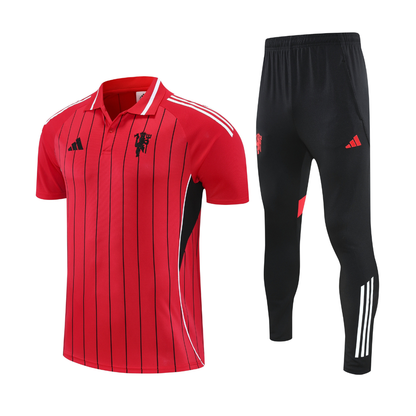 Manchester U. Rosso Rigato 2026 Training Set – Polo + Pants Slim Fit
