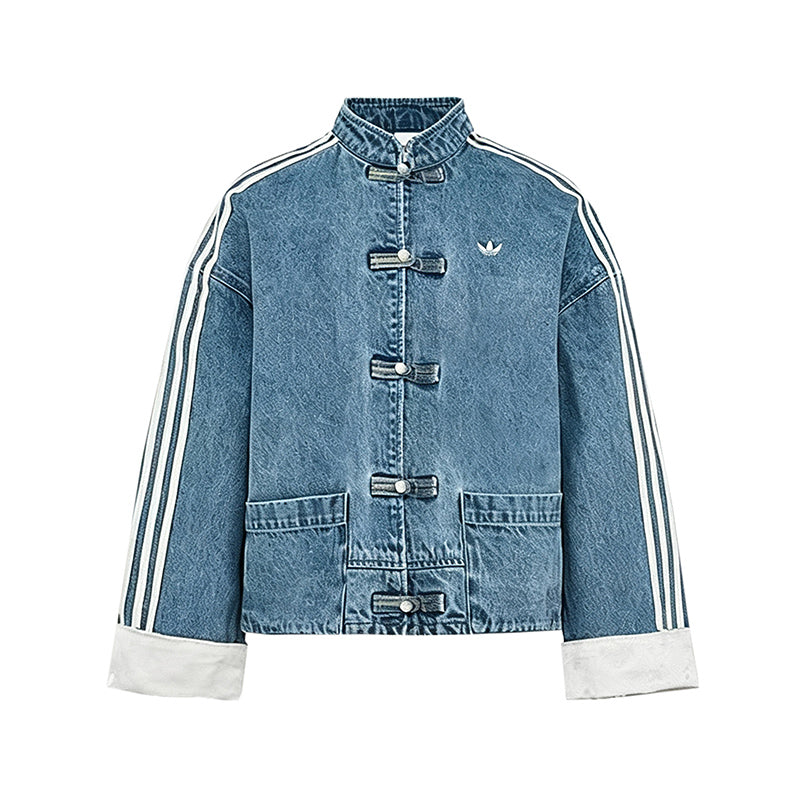 Giacca in Denim con Colletto Mao