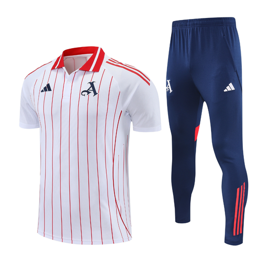 Arsenal Bianco Rigato 2026 Training Set – Polo + Pants Slim Fit