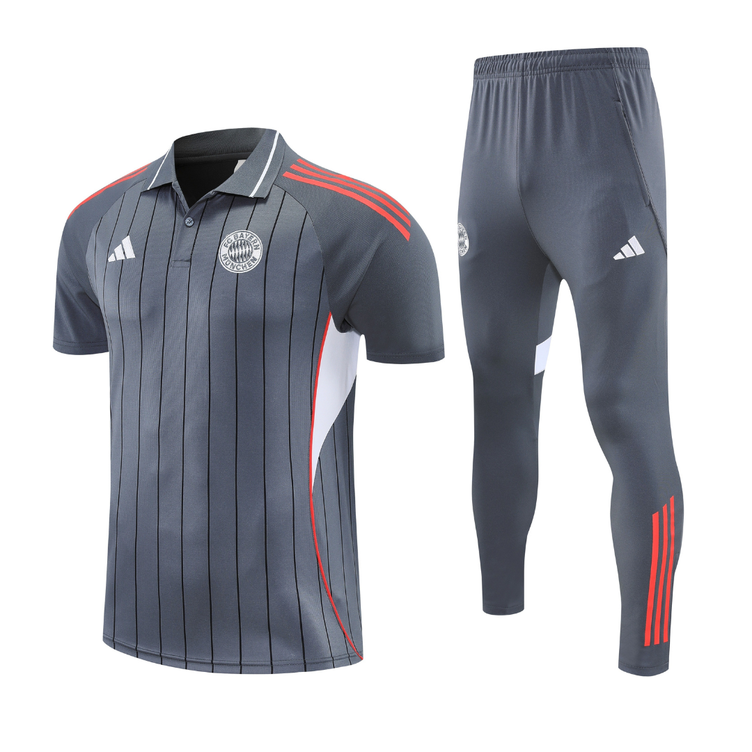 Bayern Monaco Grigio rigato 2026 Training Set – Polo + Pants Slim Fit