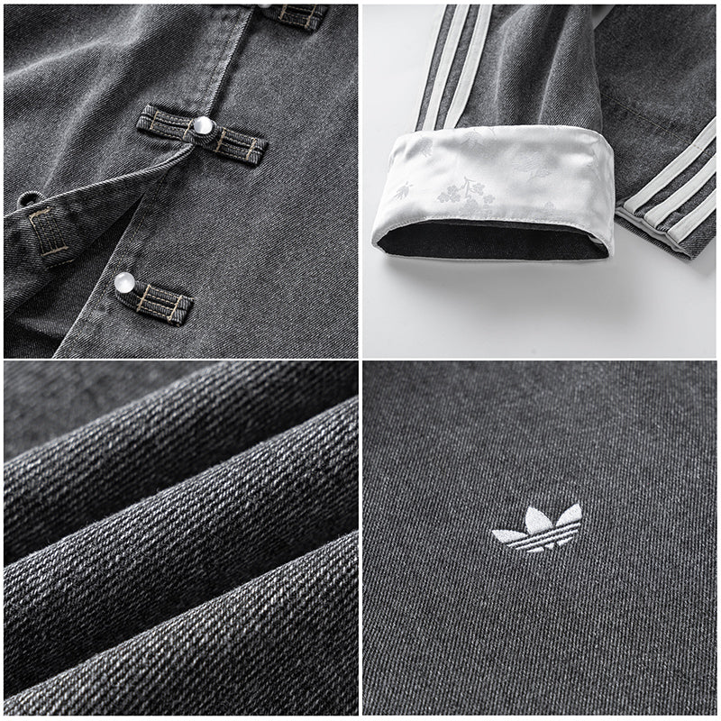 Giacca in Denim con Colletto Mao