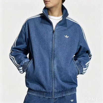 Giacca Uomo con Bande Laterali Effetto Denim