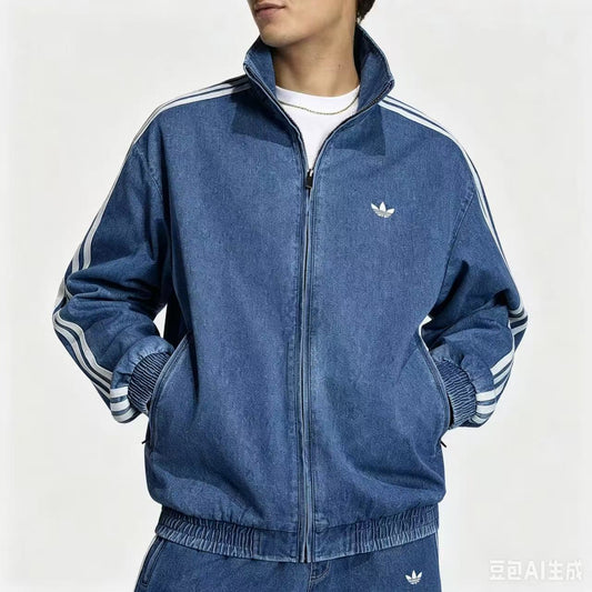 Giacca Uomo con Bande Laterali Effetto Denim
