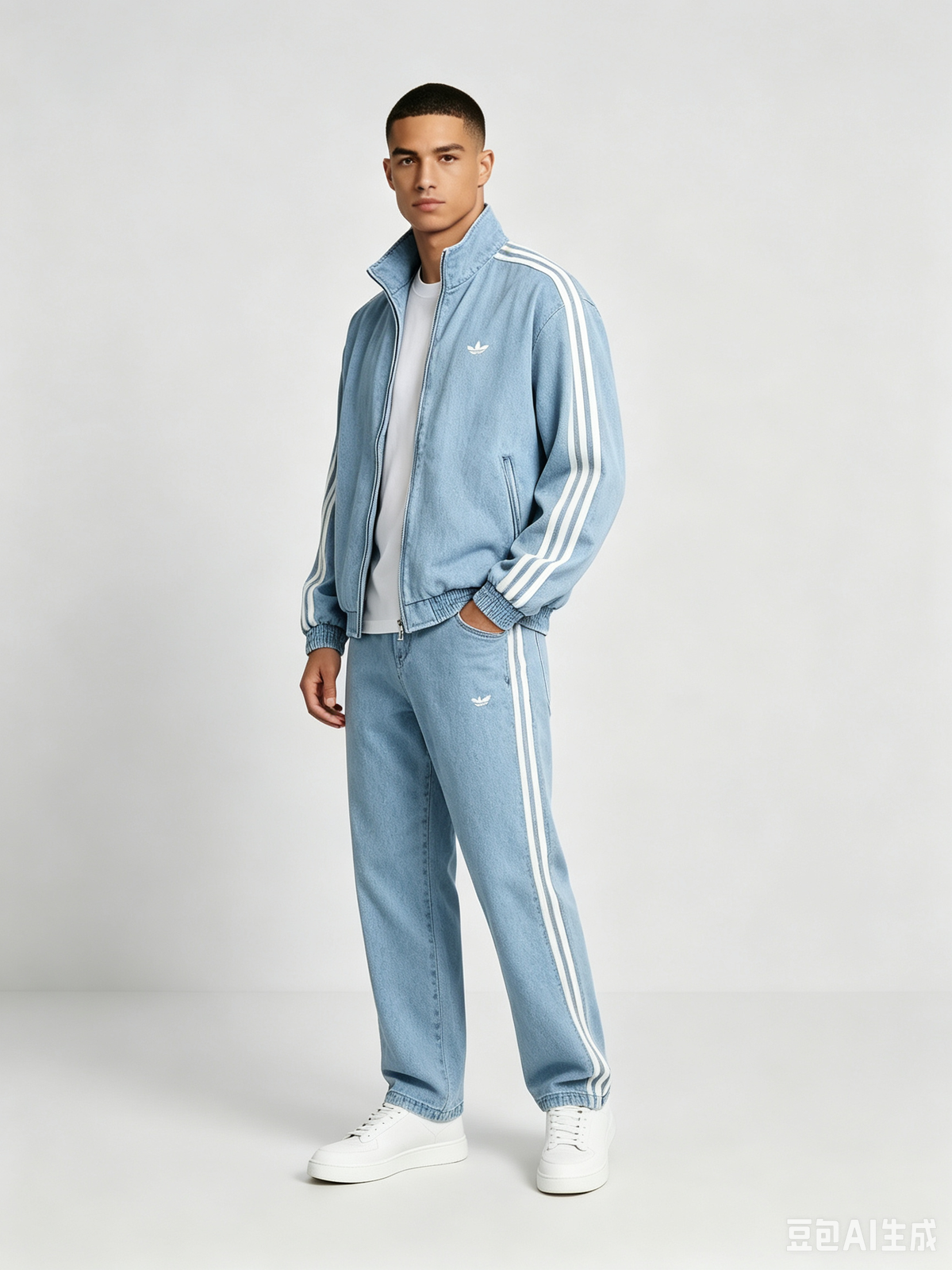 Completo Tuta Uomo Effetto Denim con Bande Laterali