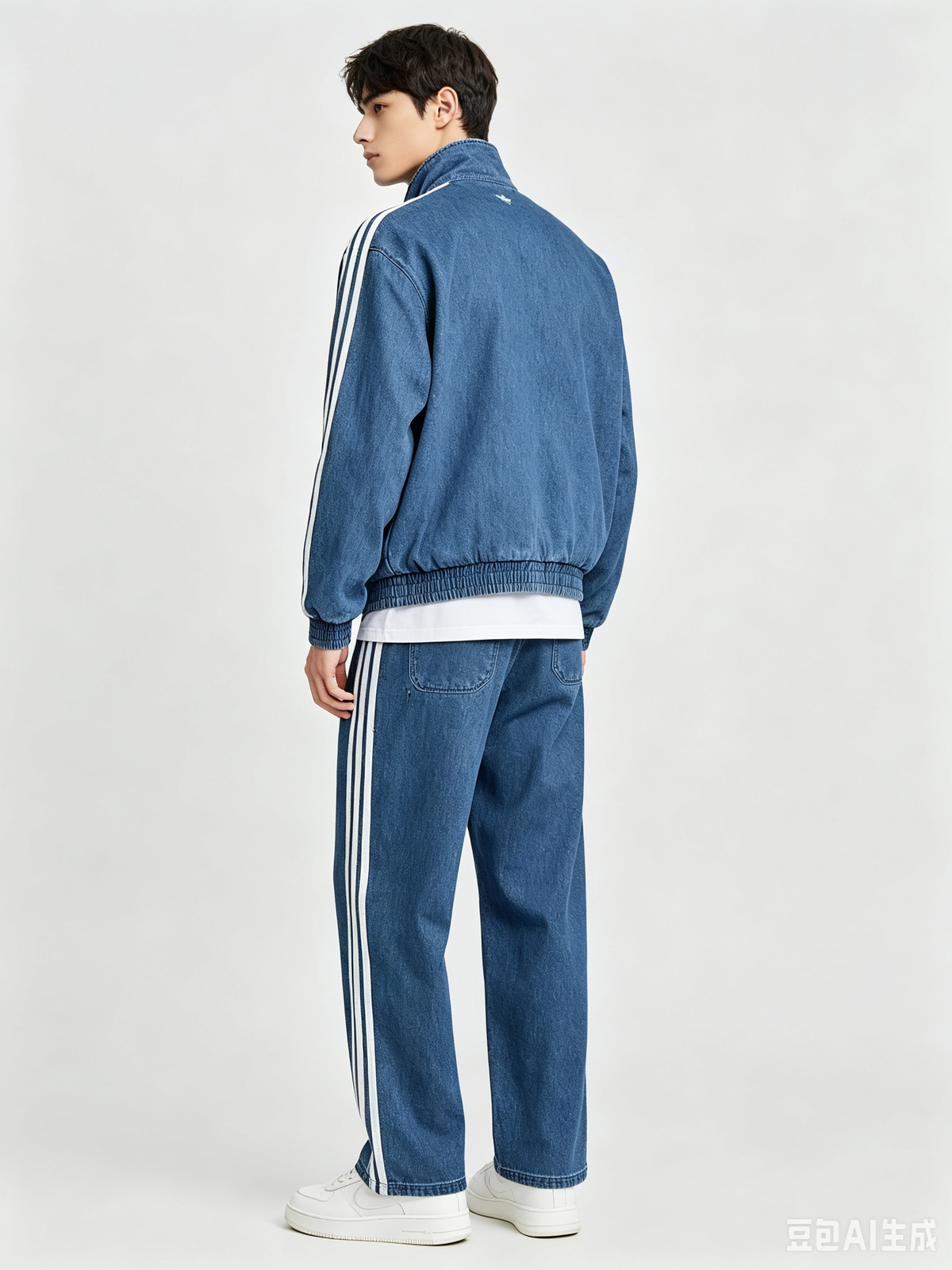 Completo Tuta Uomo Effetto Denim con Bande Laterali