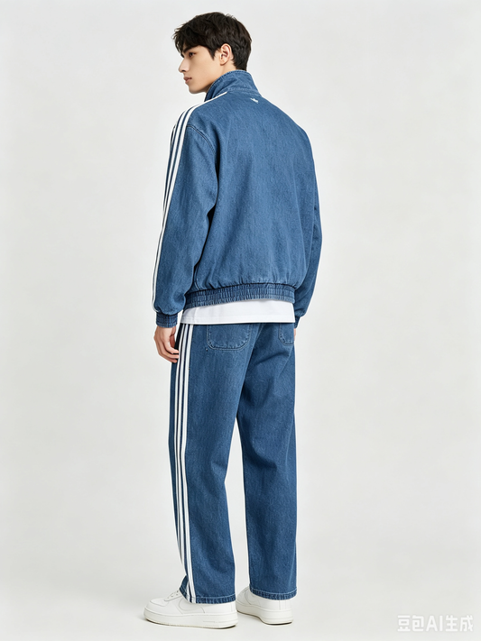 Completo Tuta Uomo Effetto Denim con Bande Laterali