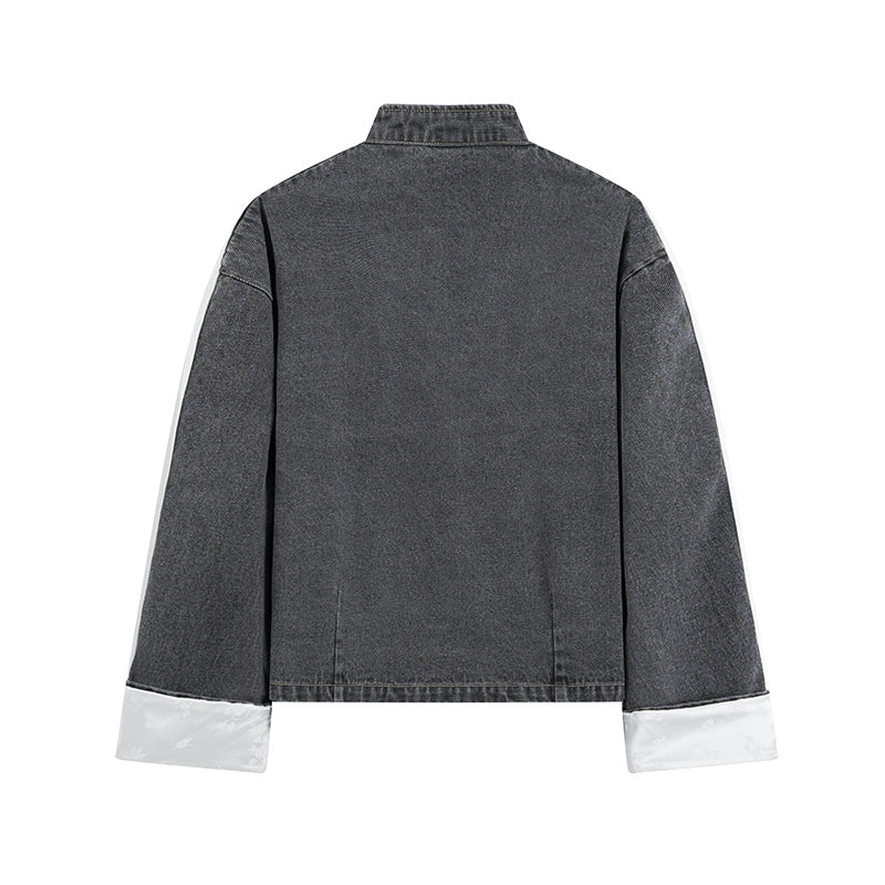 Giacca in Denim con Colletto Mao