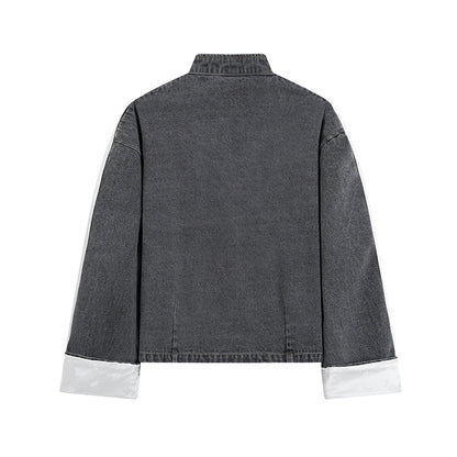 Giacca in Denim con Colletto Mao