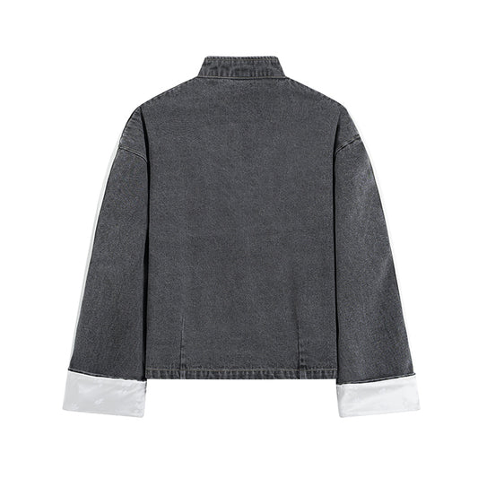 Giacca in Denim con Colletto Mao